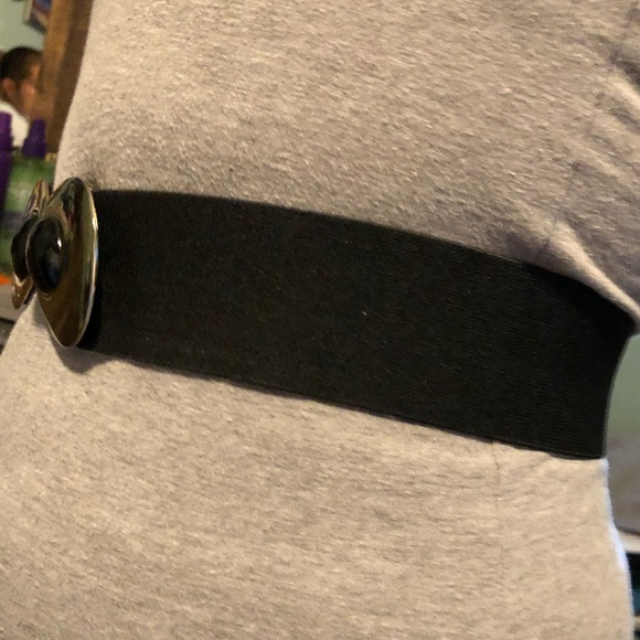 Vintage Black Elastic Stretch Belt with Gold Hook - Picture 4 of 7